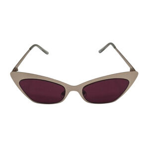 Vintage 1990s Cat Eye Shaped Metal Frame Sunglasses Silver w/ Red Lenses